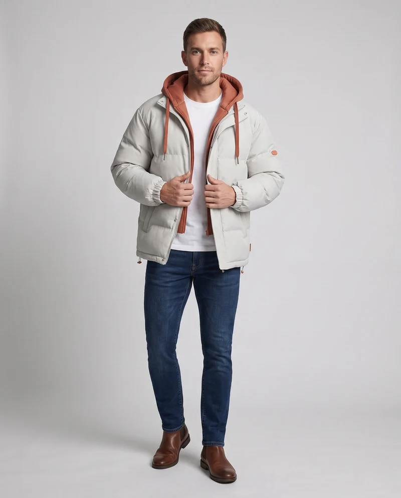 Herren Bequeme Daunenjacke mit Kapuze Nord Taschen