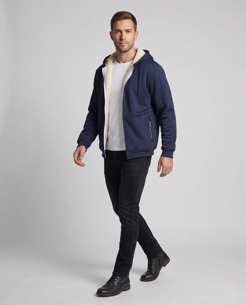 Herren Bequeme Kapuzenjacke mit Fleece-Innenfutter Nord Taschen