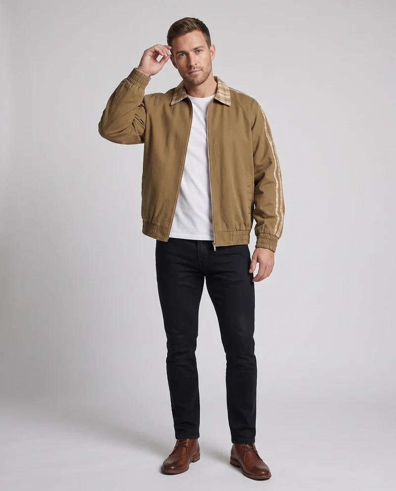 Herren Freizeitjacke mit Karokragen und Reißverschluss Nord Taschen