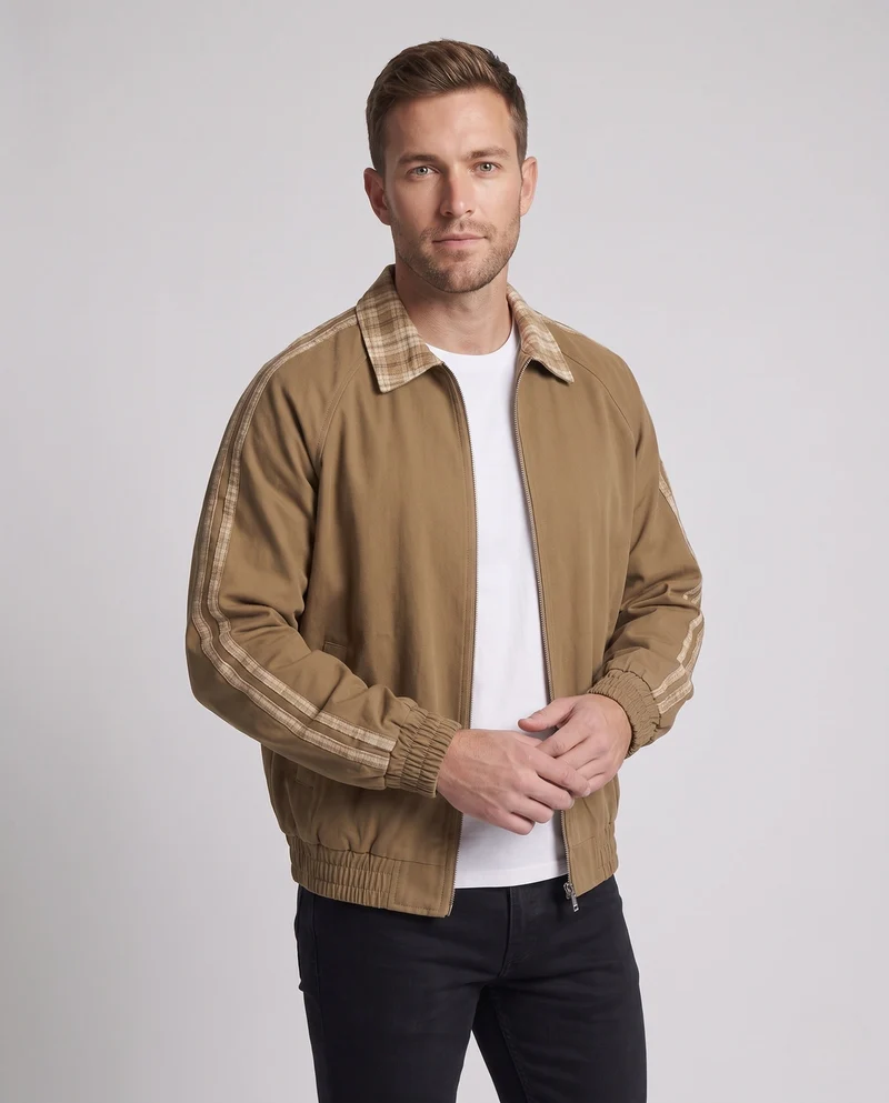 Herren Freizeitjacke mit Karokragen und Reißverschluss Nord Taschen