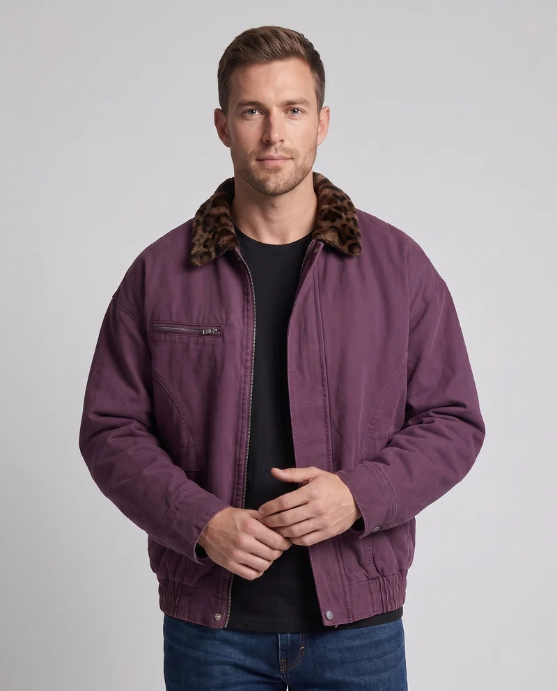 Herren Freizeitjacke mit Tiermuster-Kragen Nord Taschen