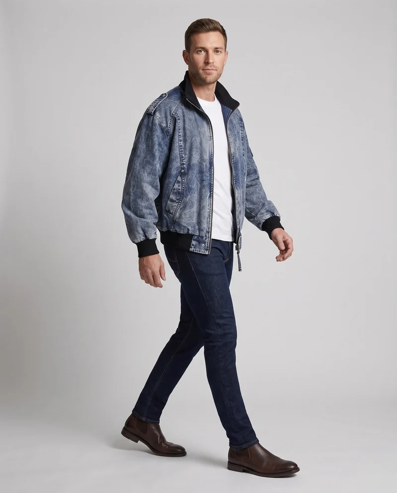 Herren Modische Denim Bomberjacke Nord Taschen