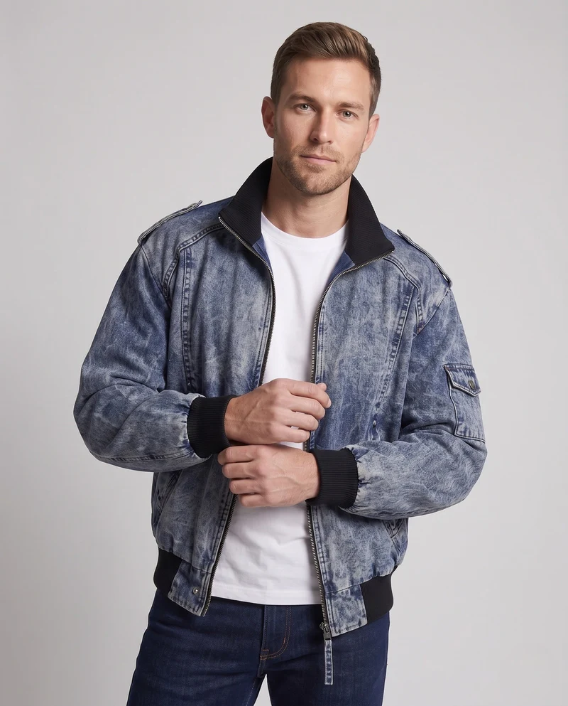 Herren Modische Denim Bomberjacke Nord Taschen