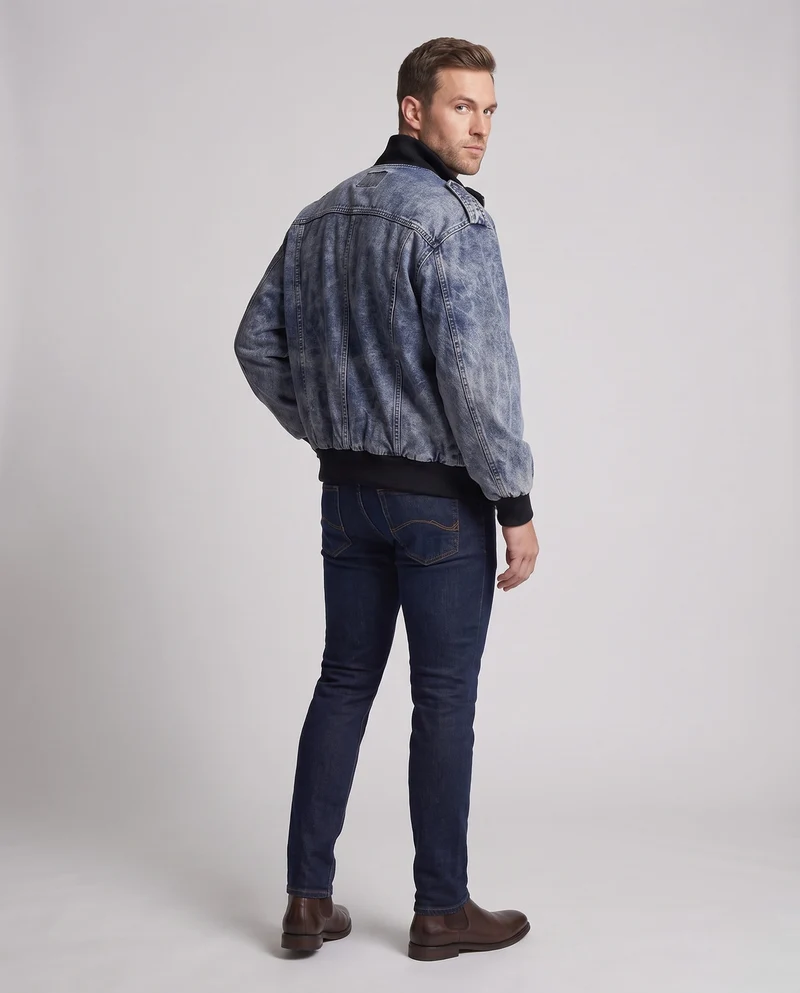 Herren Modische Denim Bomberjacke Nord Taschen