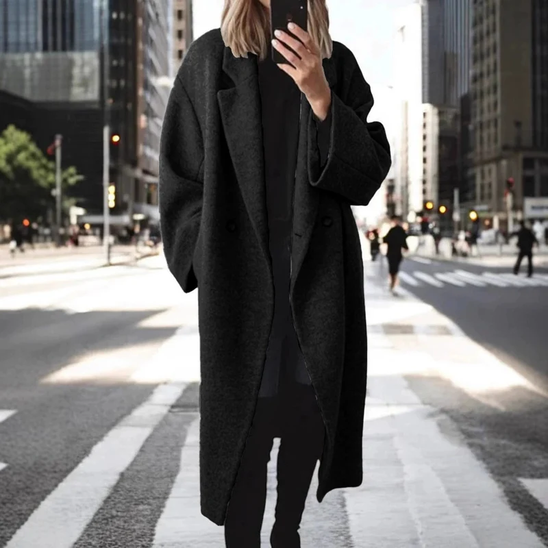 Damen Oversize-Longcoat aus Wollmix mit überschnittener Schulter und minimalistischer Knopfleiste Nord Taschen