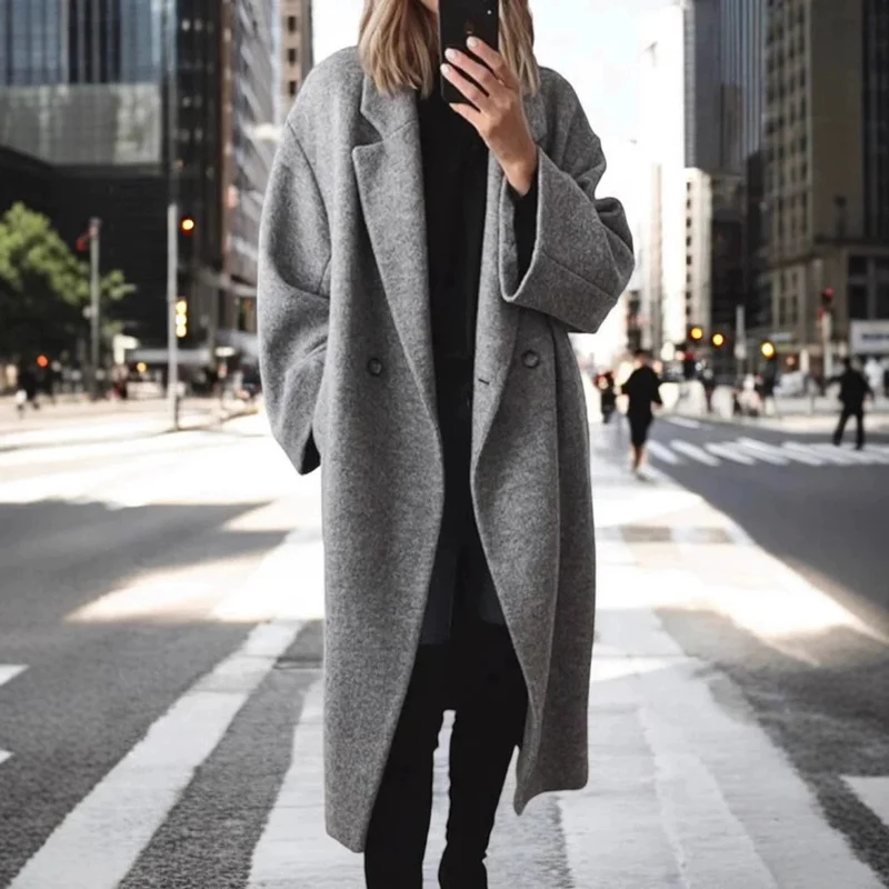 Damen Oversize-Longcoat aus Wollmix mit überschnittener Schulter und minimalistischer Knopfleiste Nord Taschen