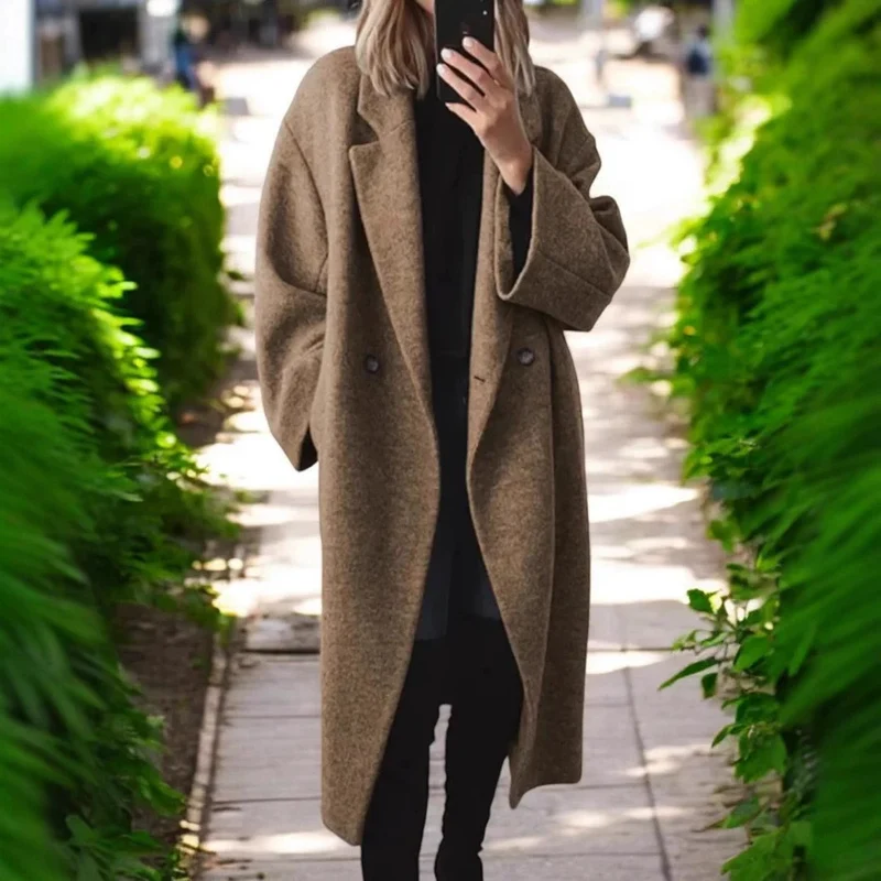 Damen Oversize-Longcoat aus Wollmix mit überschnittener Schulter und minimalistischer Knopfleiste Nord Taschen