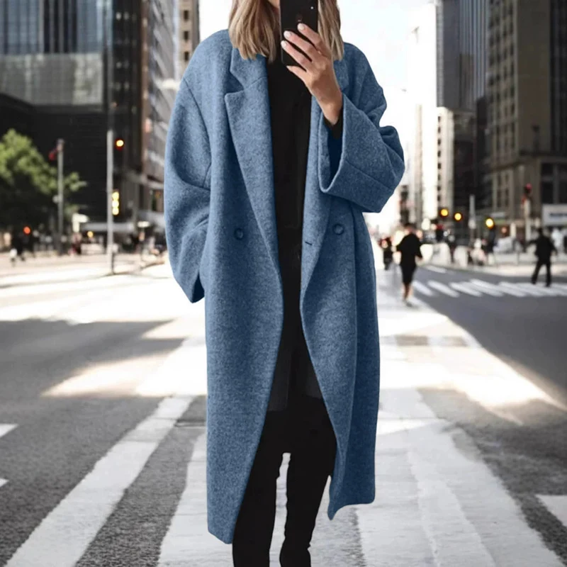Damen Oversize-Longcoat aus Wollmix mit überschnittener Schulter und minimalistischer Knopfleiste Nord Taschen
