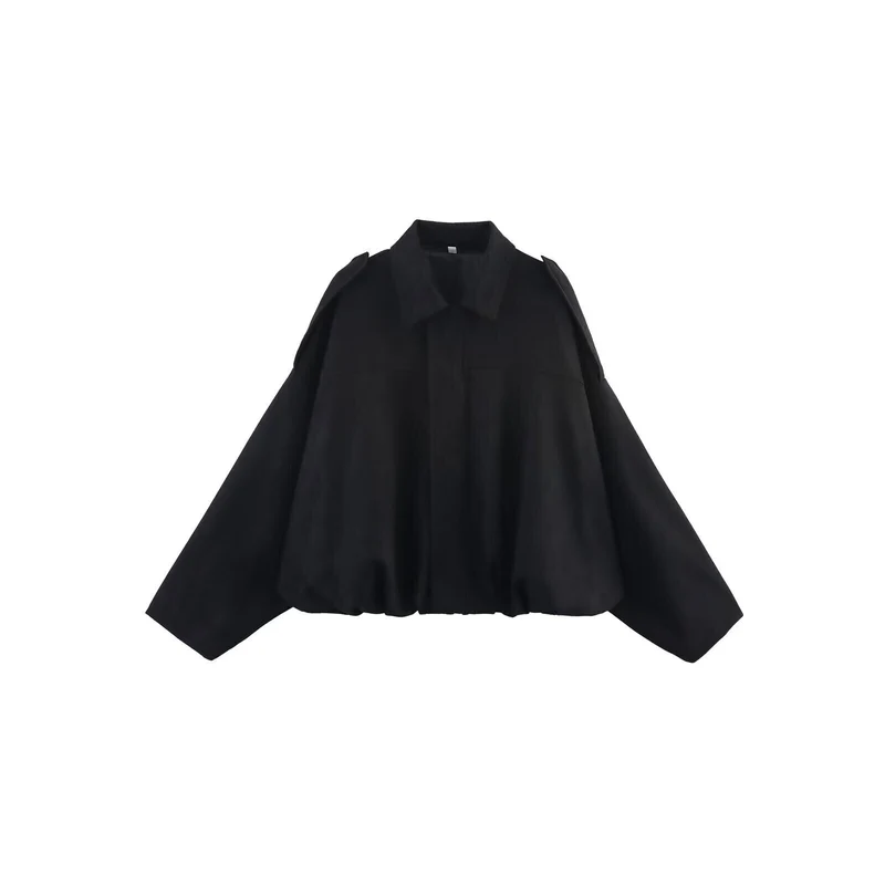 Damen Oversize Cropped Veloursblouson mit Tunnelzug-Bund und Schulterpatten Nord Taschen