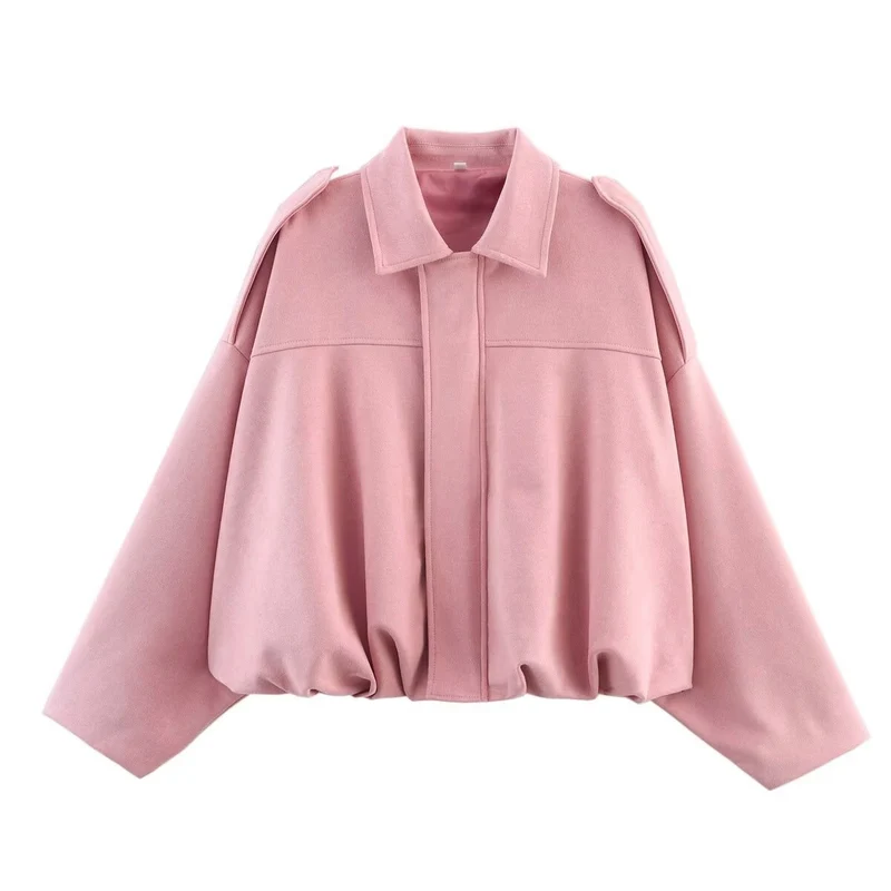 Damen Oversize Cropped Veloursblouson mit Tunnelzug-Bund und Schulterpatten Nord Taschen