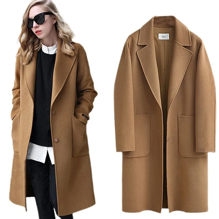 Damen Longline Wollmix-Mantel mit Oversize-Revers und aufgesetzten Taschen Nord Taschen