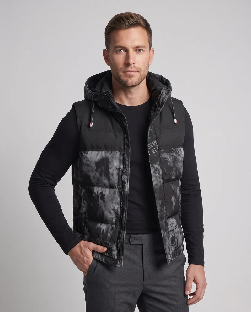 Herren ärmellose thermoisolierte Weste mit verstellbarem Kapuze und wärmender Isolierfüllung Nord Taschen