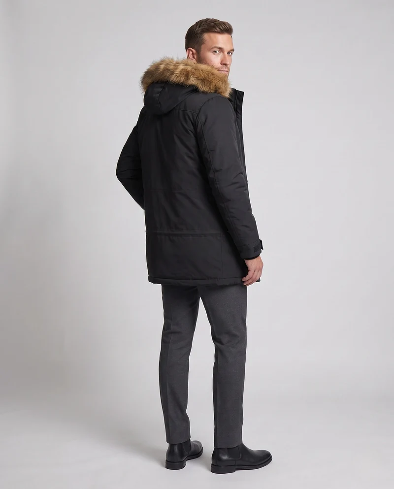 Herren Arctic Utility Parka mit Sherpa-Futter, abnehmbarer Kunstfellkapuze und verstellbarem Kordelzug Nord Taschen