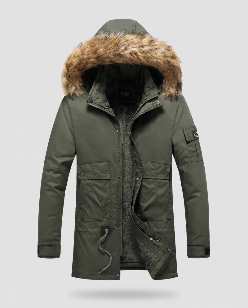 Herren Arctic Utility Parka mit Sherpa-Futter, abnehmbarer Kunstfellkapuze und verstellbarem Kordelzug Nord Taschen