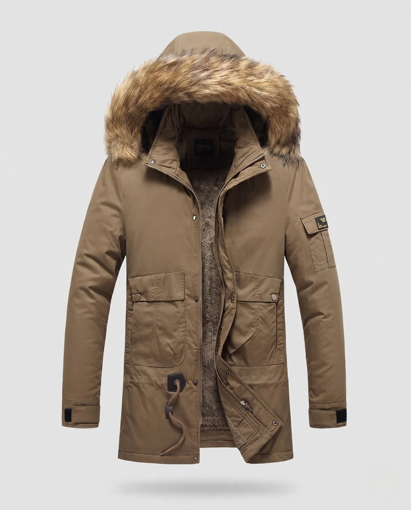 Herren Arctic Utility Parka mit Sherpa-Futter, abnehmbarer Kunstfellkapuze und verstellbarem Kordelzug Nord Taschen