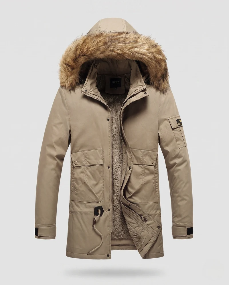 Herren Arctic Utility Parka mit Sherpa-Futter, abnehmbarer Kunstfellkapuze und verstellbarem Kordelzug Nord Taschen