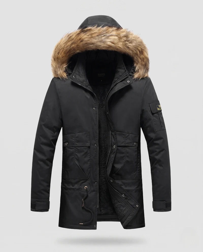 Herren Arctic Utility Parka mit Sherpa-Futter, abnehmbarer Kunstfellkapuze und verstellbarem Kordelzug Nord Taschen