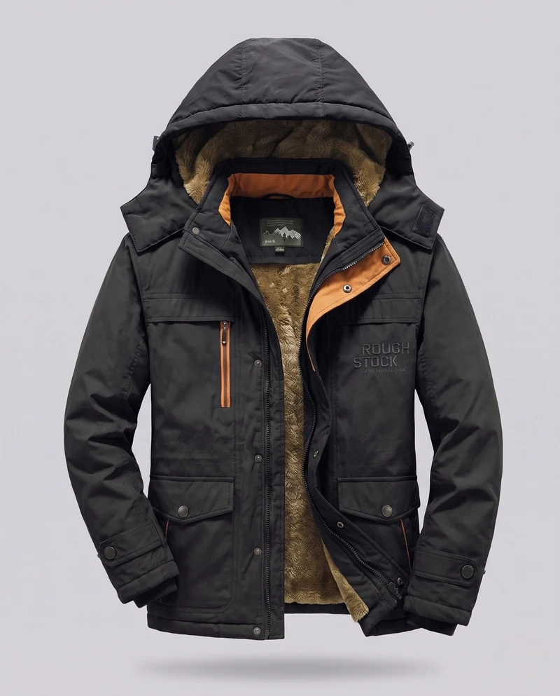 Herren Arctic-Comfort Parka mit voller Futter aus Kunstfell und multifunktionalen Taschen Nord Taschen