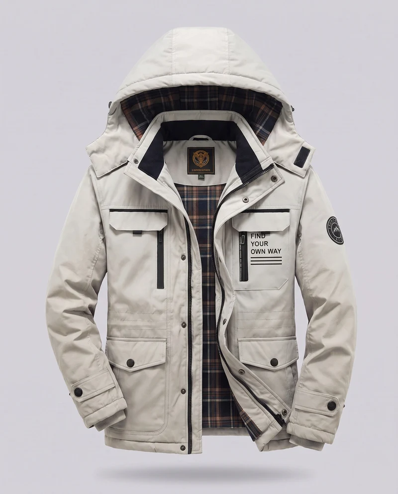 Herren Arctic-Comfort Parka mit voller Futter aus Kunstfell und multifunktionalen Taschen Nord Taschen