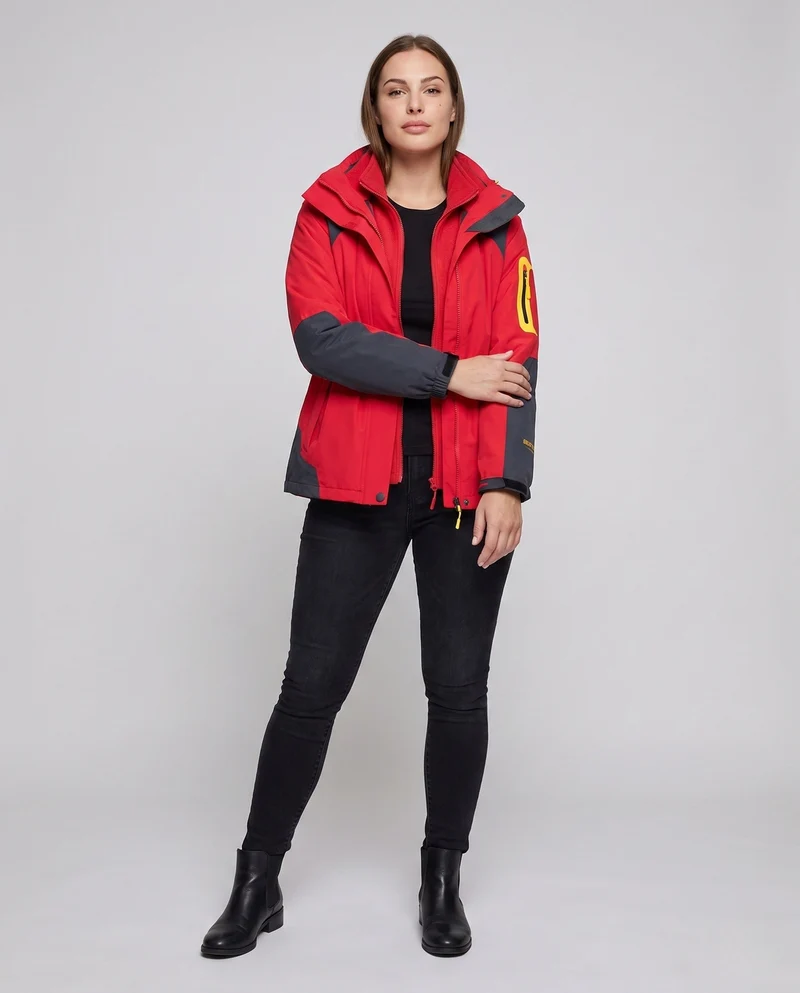 Frauen Zwei-Teile Softshell Fleece Outdoor Jacken Set mit abnehmbarer Kapuze und Ärmel-Reißverschlusstasche Nord Taschen