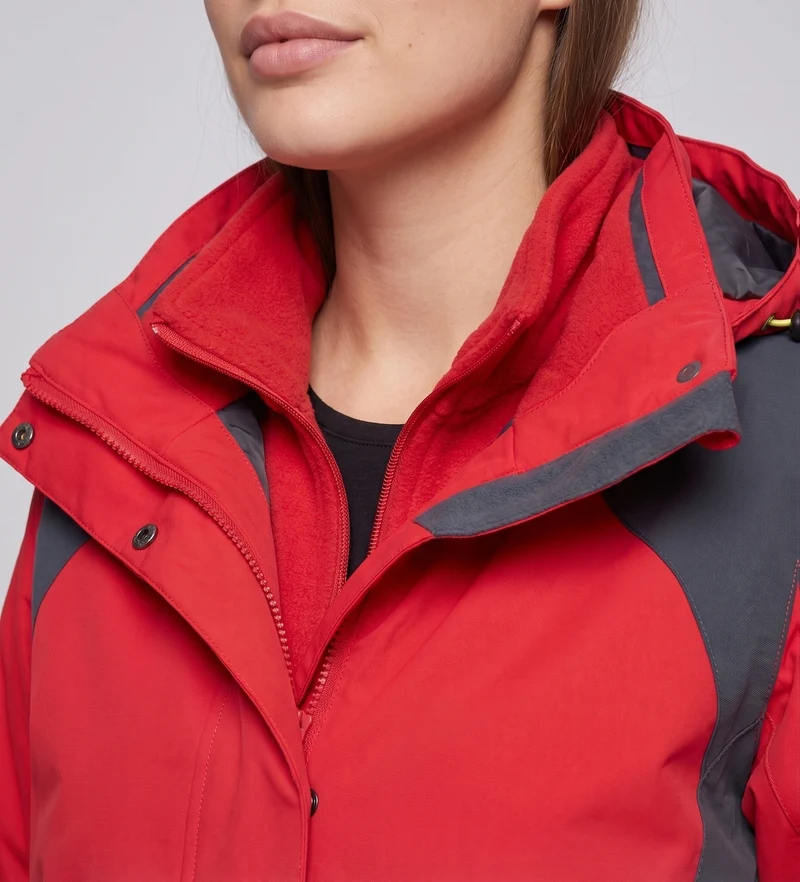 Frauen Zwei-Teile Softshell Fleece Outdoor Jacken Set mit abnehmbarer Kapuze und Ärmel-Reißverschlusstasche Nord Taschen