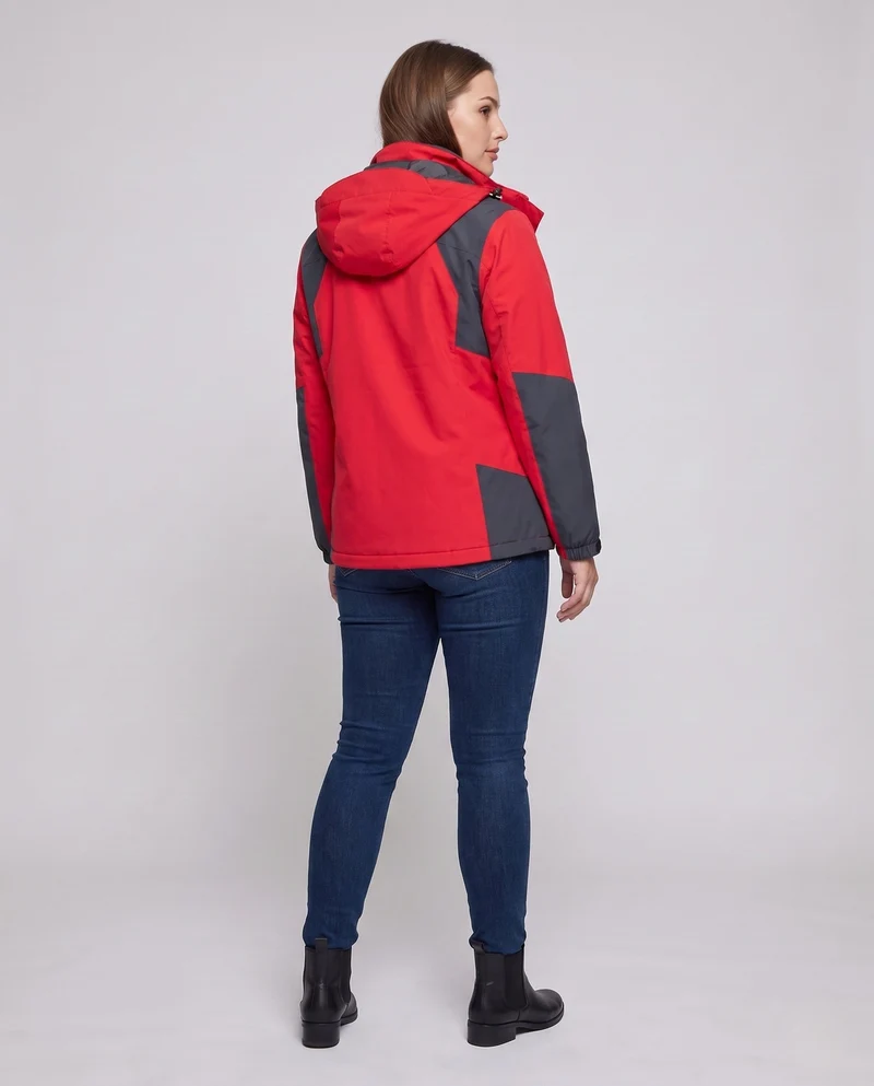 Frauen Zwei-Teile Softshell Fleece Outdoor Jacken Set mit abnehmbarer Kapuze und Ärmel-Reißverschlusstasche Nord Taschen