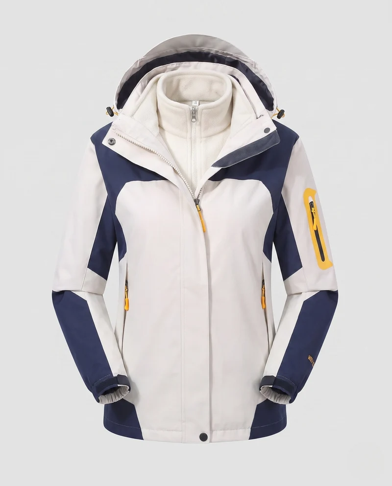 Frauen Zwei-Teile Softshell Fleece Outdoor Jacken Set mit abnehmbarer Kapuze und Ärmel-Reißverschlusstasche Nord Taschen