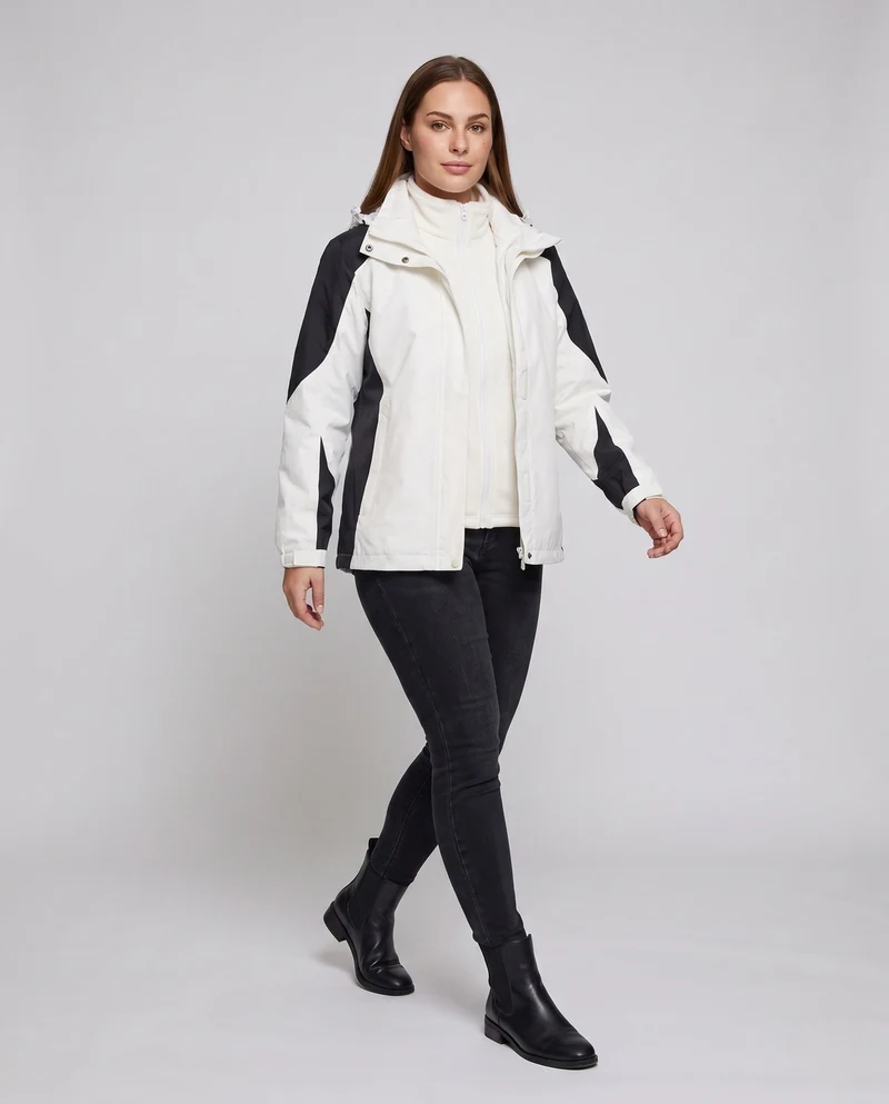 Damen Zwei-Piece Softshell Regenjacke mit abnehmbarer Fleece-Innenjacke Nord Taschen