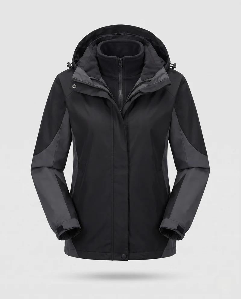 Damen Zwei-Piece Softshell Regenjacke mit abnehmbarer Fleece-Innenjacke Nord Taschen
