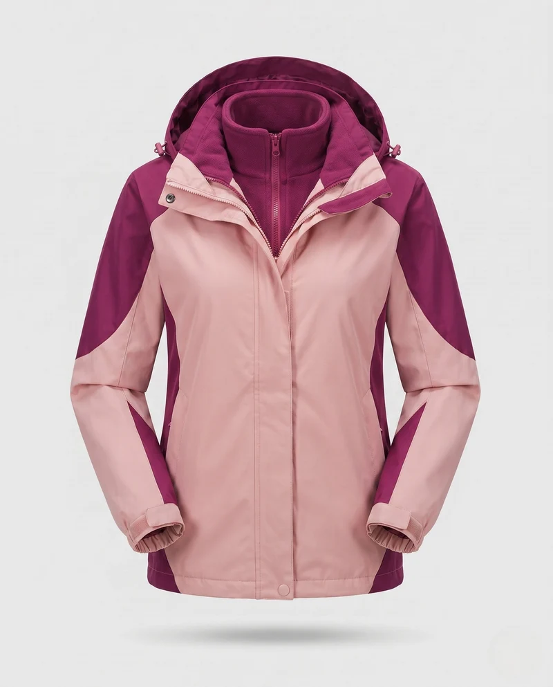 Damen Zwei-Piece Softshell Regenjacke mit abnehmbarer Fleece-Innenjacke Nord Taschen