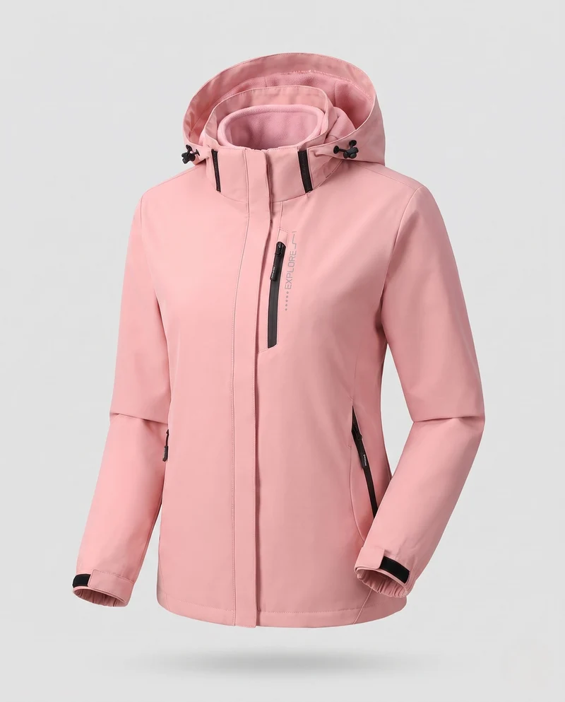 Damen zweilagige Softshelljacke mit abnehmbarer Fleece-Innenlage und verstellbarem Kapuze Nord Taschen