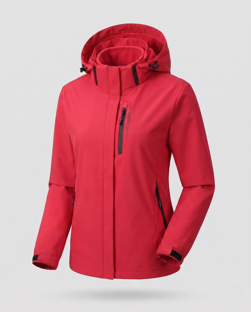 Damen zweilagige Softshelljacke mit abnehmbarer Fleece-Innenlage und verstellbarem Kapuze Nord Taschen