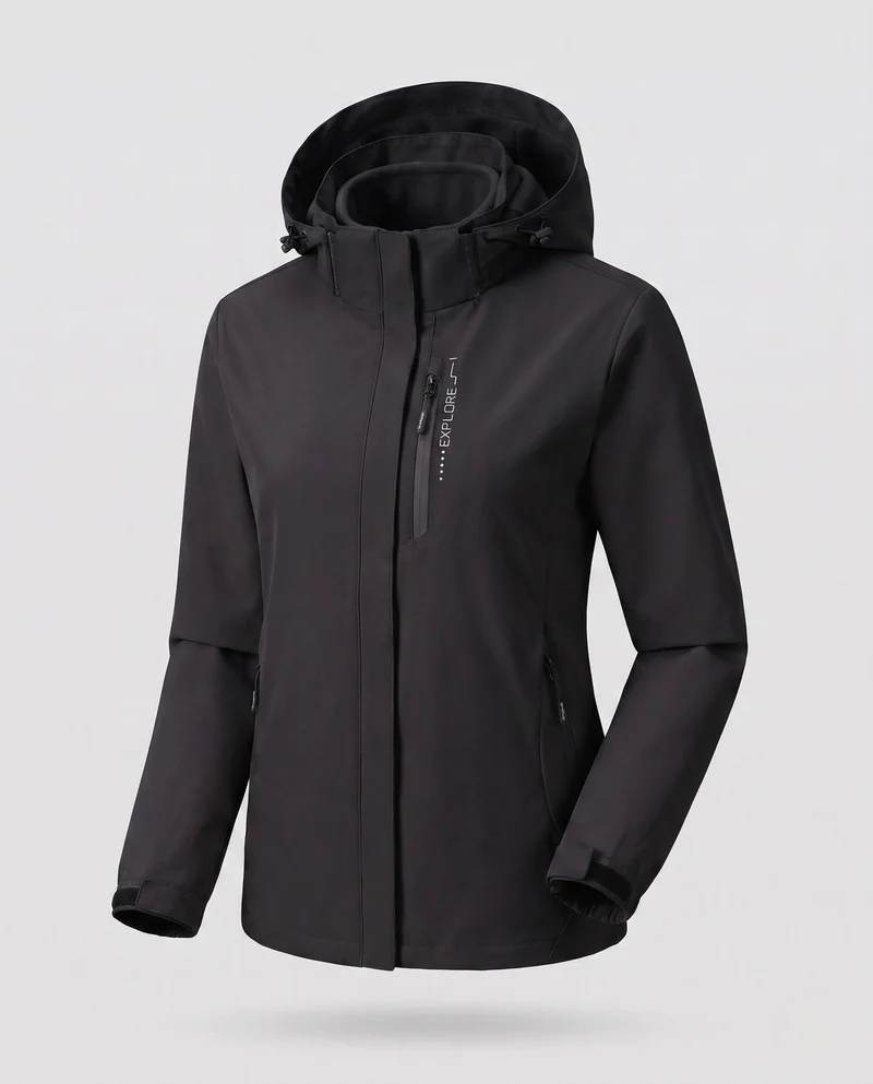 Damen zweilagige Softshelljacke mit abnehmbarer Fleece-Innenlage und verstellbarem Kapuze Nord Taschen
