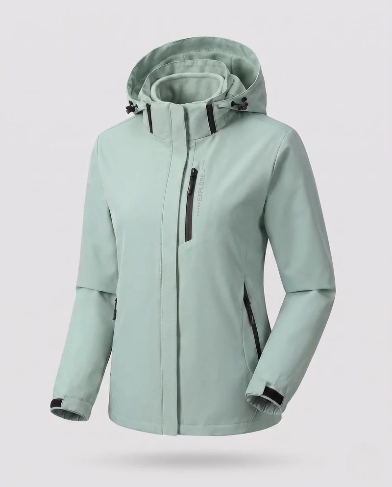 Damen zweilagige Softshelljacke mit abnehmbarer Fleece-Innenlage und verstellbarem Kapuze Nord Taschen