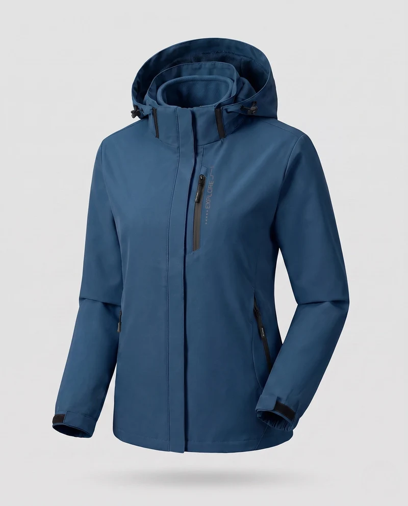 Damen zweilagige Softshelljacke mit abnehmbarer Fleece-Innenlage und verstellbarem Kapuze Nord Taschen