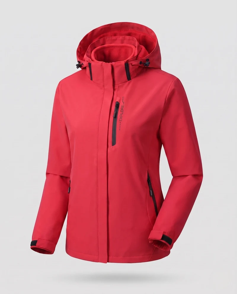Damen zweilagige Softshelljacke mit abnehmbarer Fleece-Innenlage und verstellbarem Kapuze Nord Taschen