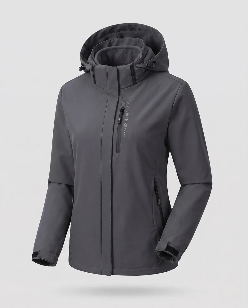 Damen zweilagige Softshelljacke mit abnehmbarer Fleece-Innenlage und verstellbarem Kapuze Nord Taschen