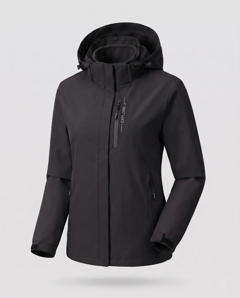 Damen zweilagige Softshelljacke mit abnehmbarer Fleece-Innenlage und verstellbarem Kapuze Nord Taschen