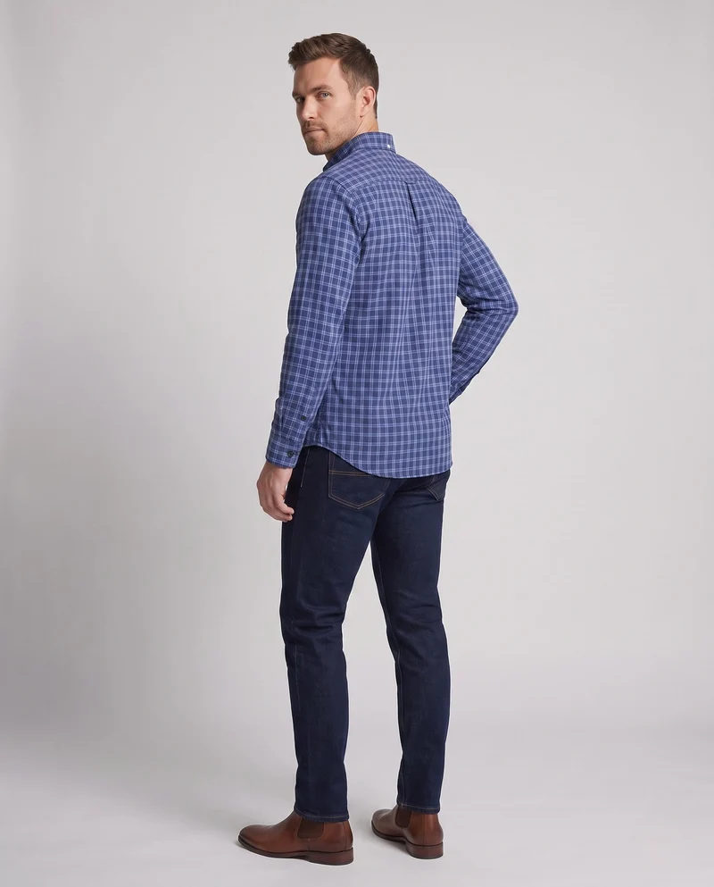 Herren kariertes Langarmshirt aus Baumwollmix mit Kent-Kragen Nord Taschen
