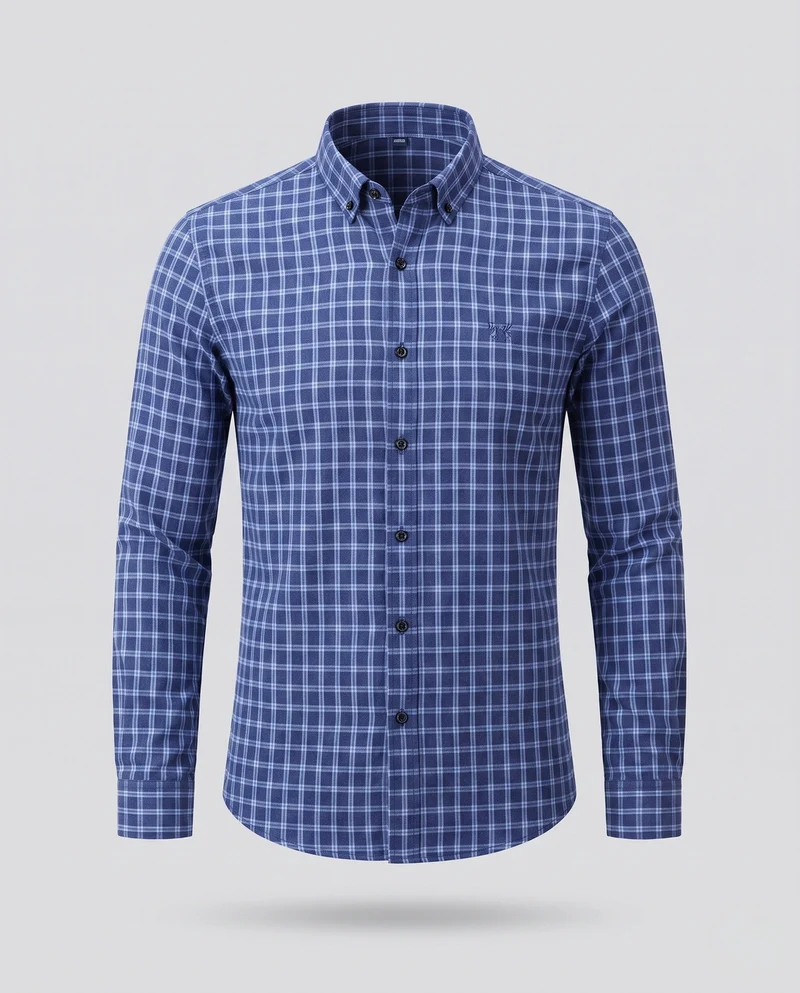 Herren kariertes Langarmshirt aus Baumwollmix mit Kent-Kragen Nord Taschen