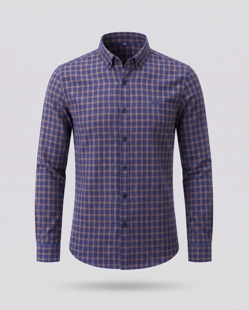 Herren kariertes Langarmshirt aus Baumwollmix mit Kent-Kragen Nord Taschen