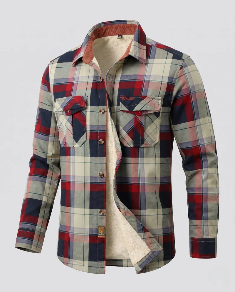 Herren kariertes Überhemd-Jacke mit warmem Teddy-Futter und Klappentaschen Nord Taschen