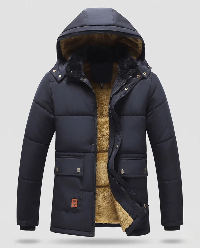 Herren Parka mit Kapuze und Fleece-Futter aus Teddy und thermischer Isolierung Nord Taschen