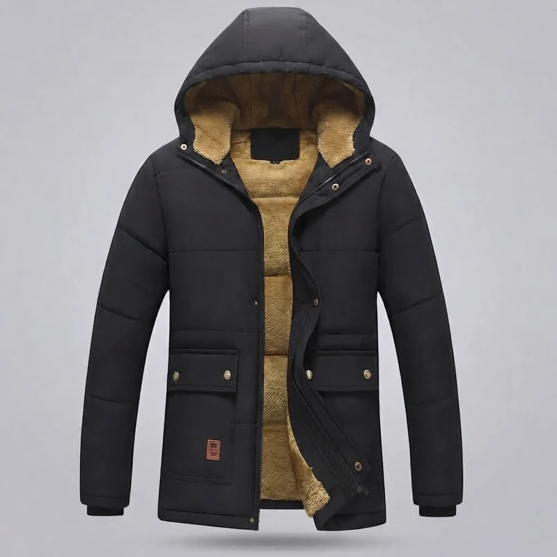 Herren Parka mit Kapuze und Fleece-Futter aus Teddy und thermischer Isolierung Nord Taschen