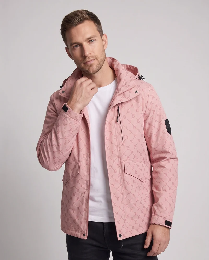 Herren-Hooded-Parka mit Allover-Monogramm aus wasserabweisendem Nylon-Mix und Multifunktions-Taschen Nord Taschen
