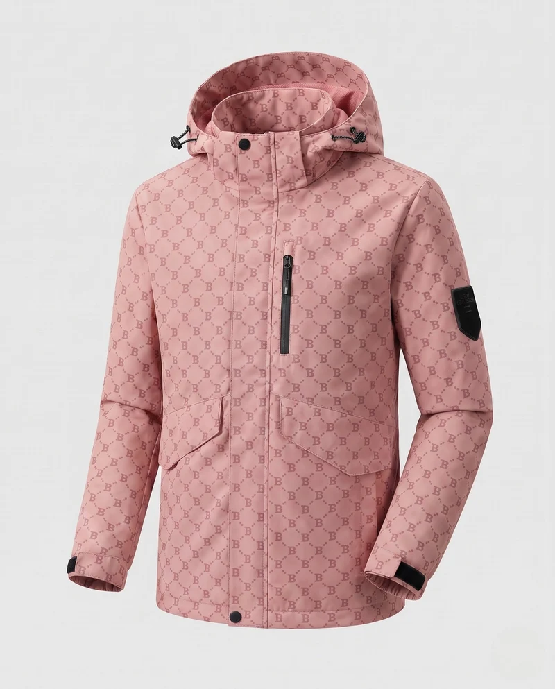 Herren-Hooded-Parka mit Allover-Monogramm aus wasserabweisendem Nylon-Mix und Multifunktions-Taschen Nord Taschen
