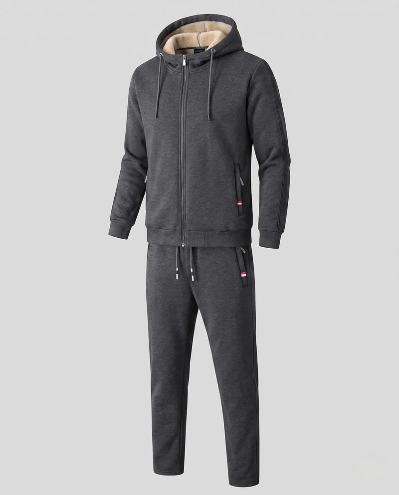 Herren Hoodie Sweat-Set mit Teddy-Futter, Reißverschlusstaschen und elastischem Bund Nord Taschen
