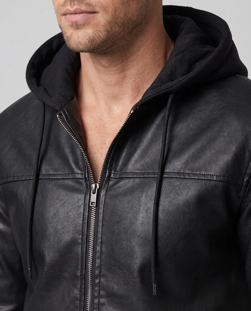 Herren Kapuzenjacke aus Kunstleder im Biker-Bomber-Stil mit integrierter Hoodie-Fütterung Nord Taschen
