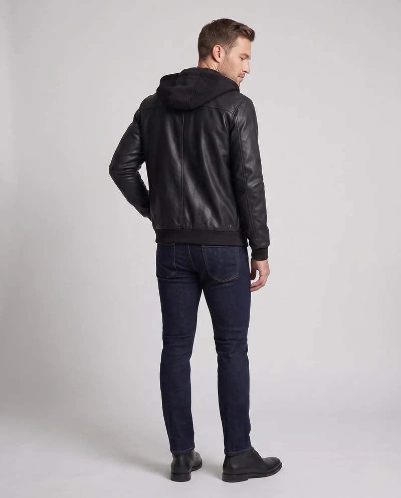 Herren Kapuzenjacke aus Kunstleder im Biker-Bomber-Stil mit integrierter Hoodie-Fütterung Nord Taschen