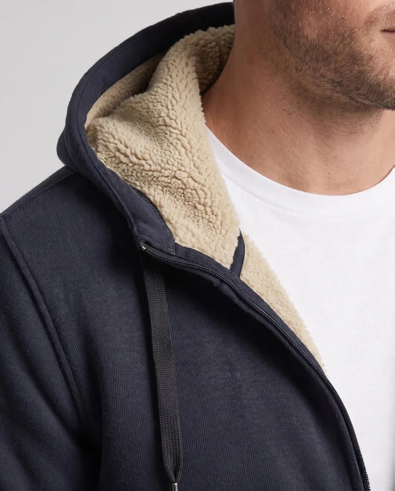Herren Kapuzen-Fleecejacke mit Sherpa-Futter, Reißverschluss und gerippten Bündchen Nord Taschen